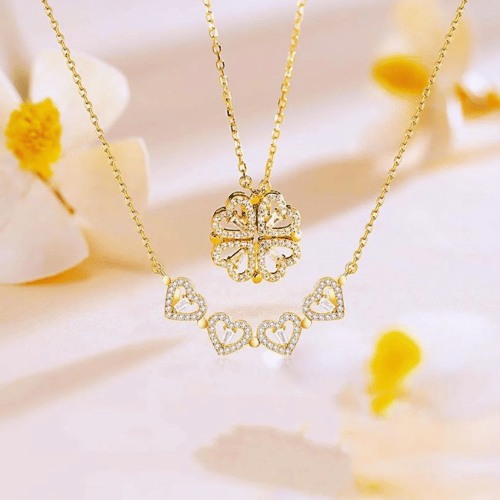 Love Magnetic Pendant Necklace Ladies Clover Necklace Heart Shaped Clover Necklace Lucky 4 In 1 Love Pendant ❤️✨