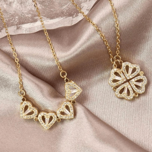 Love Magnetic Pendant Necklace Ladies Clover Necklace Heart Shaped Clover Necklace Lucky 4 In 1 Love Pendant ❤️✨