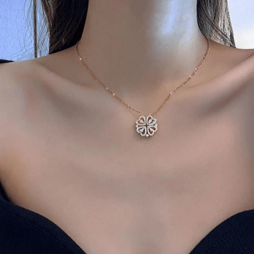 Love Magnetic Pendant Necklace Ladies Clover Necklace Heart Shaped Clover Necklace Lucky 4 In 1 Love Pendant ❤️✨