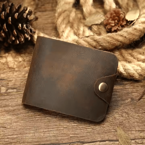 Button Up Leather Bi-Fold Wallet