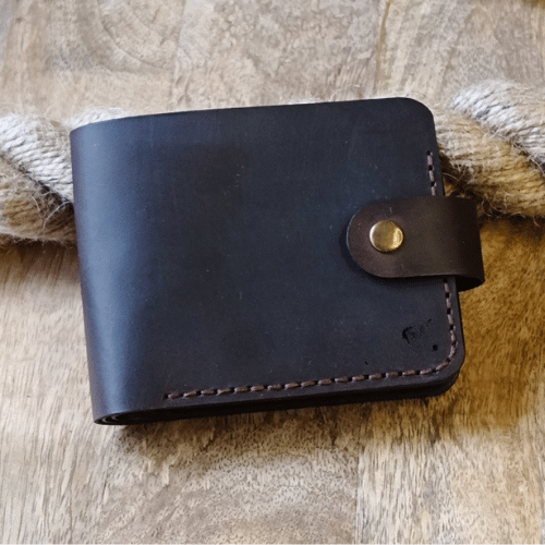 Button Up Black Leather Bifold Wallet