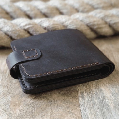 Button Up Black Leather Bifold Wallet